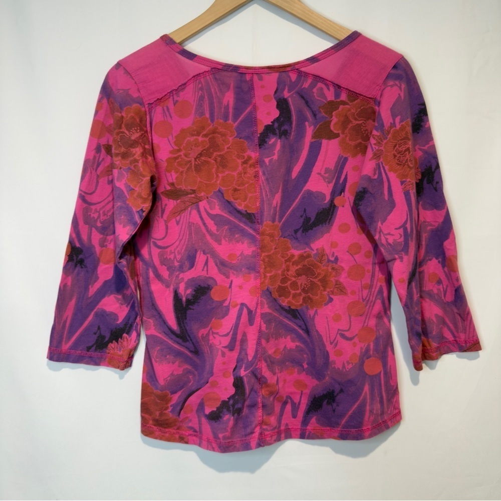 C.M.C. by Color Me Cotton Abstract Floral Cotton Top XS USA Made, Boho Artsy Y2K - Picture 4 of 6